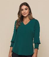 EH Ladies Cleo LS Shirred Cuff Top With Emb 